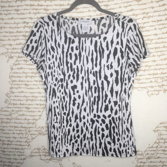 Carmen Marc Valvo Size Medium Black and White Short Sleeve Blouse - Picture 1 of 5